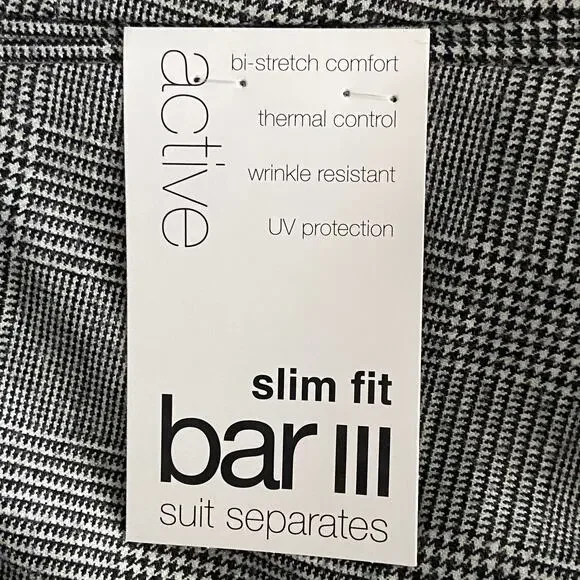 Bar III Suit Separates Men's 30x30 Dress Pants Slim Fit Black/White Plaid NEW